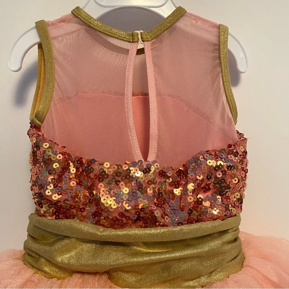 Revolution This Magic Moment Sequin Tulle Coral Gold Dance Costume Size SC